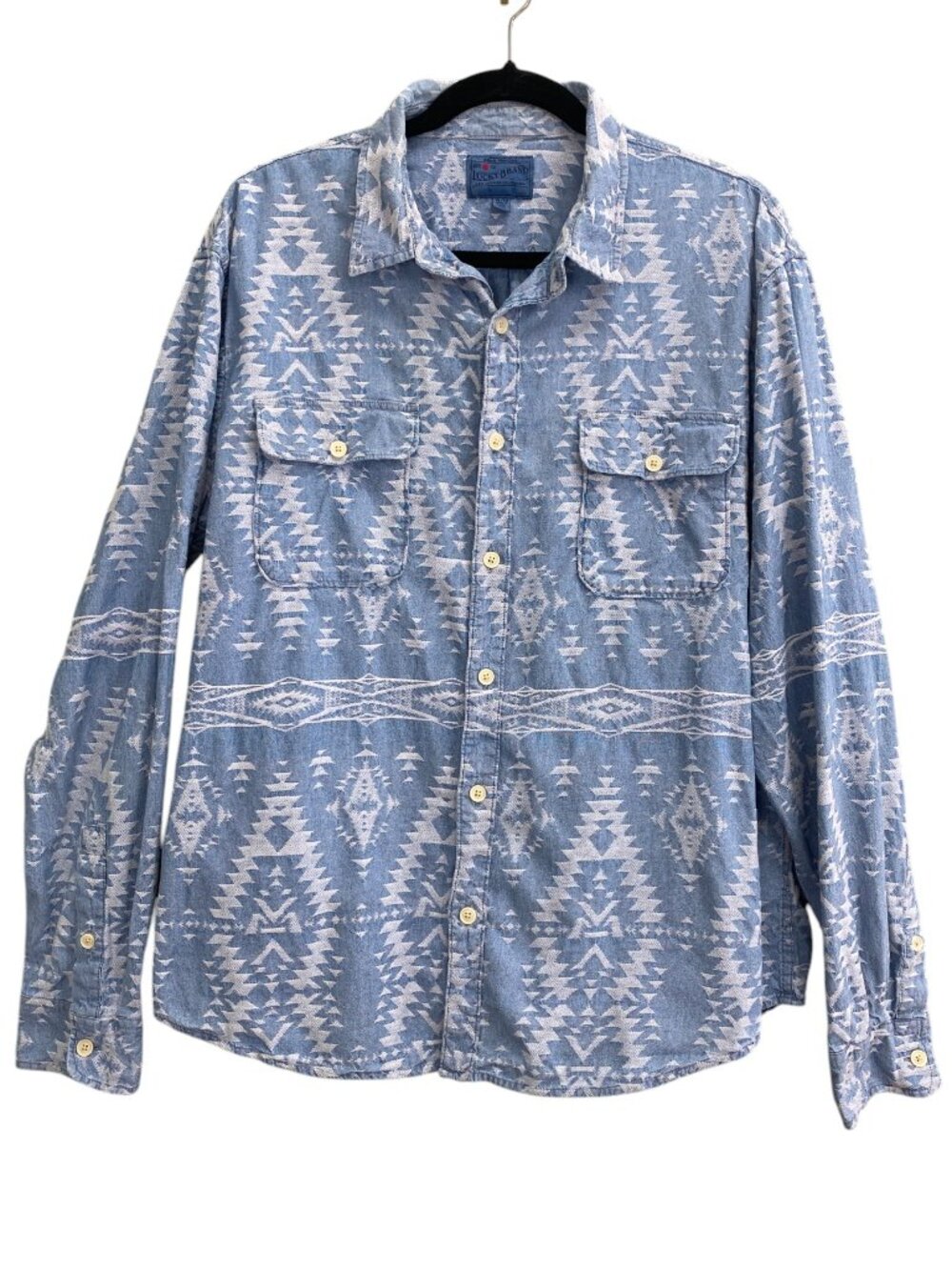 Lucky Brand True Indigo Southwestern Aztec Print Button Down Shirt Western-XL